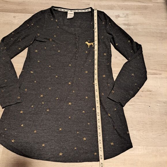 Victoria's Secret Black Thermal Gold Star "I've Been Good(ish)" Sleep Gown Sz XS - Picture 8 of 8